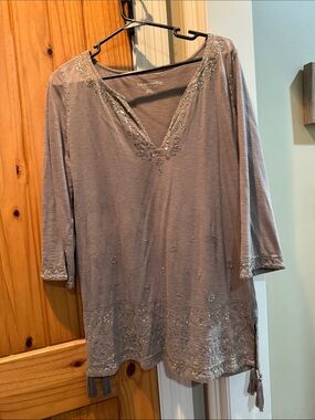 Soft Surroundings Taupe Embellished Tunic Blouse